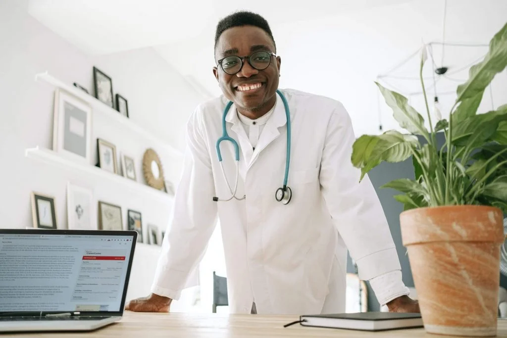 a doctor in a white coat