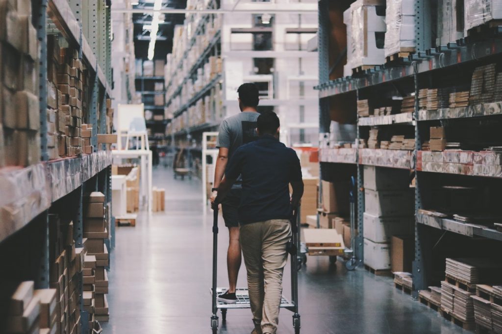 a person walking in a warehouse