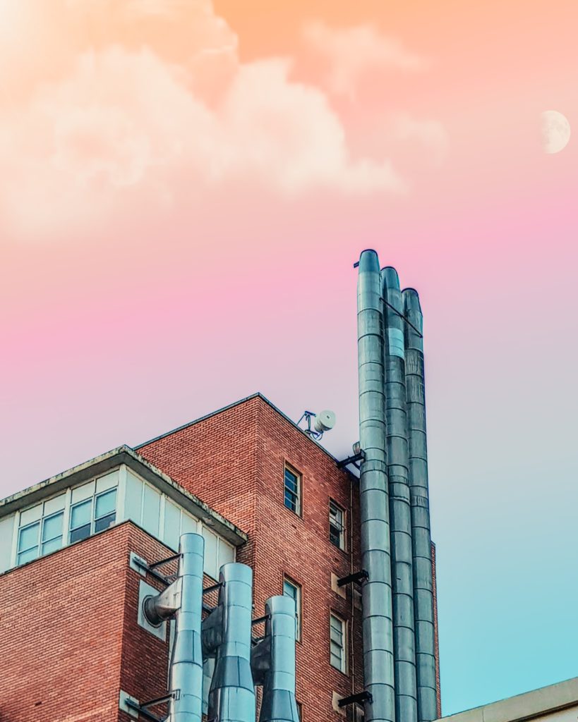 a building with smoke coming out of it