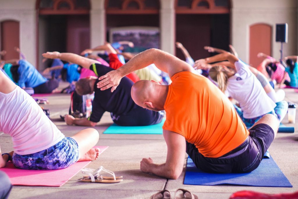 a group of people doing push ups