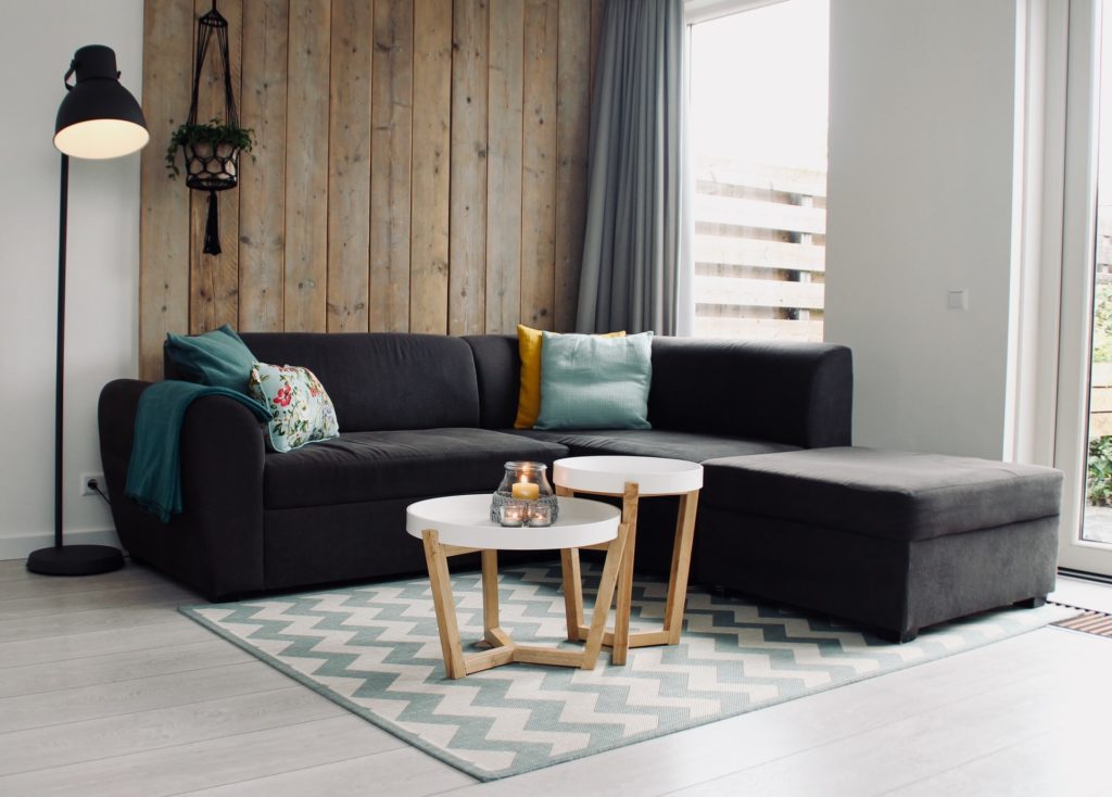 a couch and coffee table in a living room