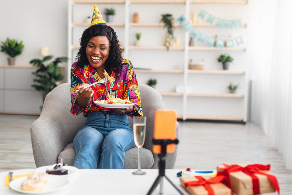 a woman sitting on a couch