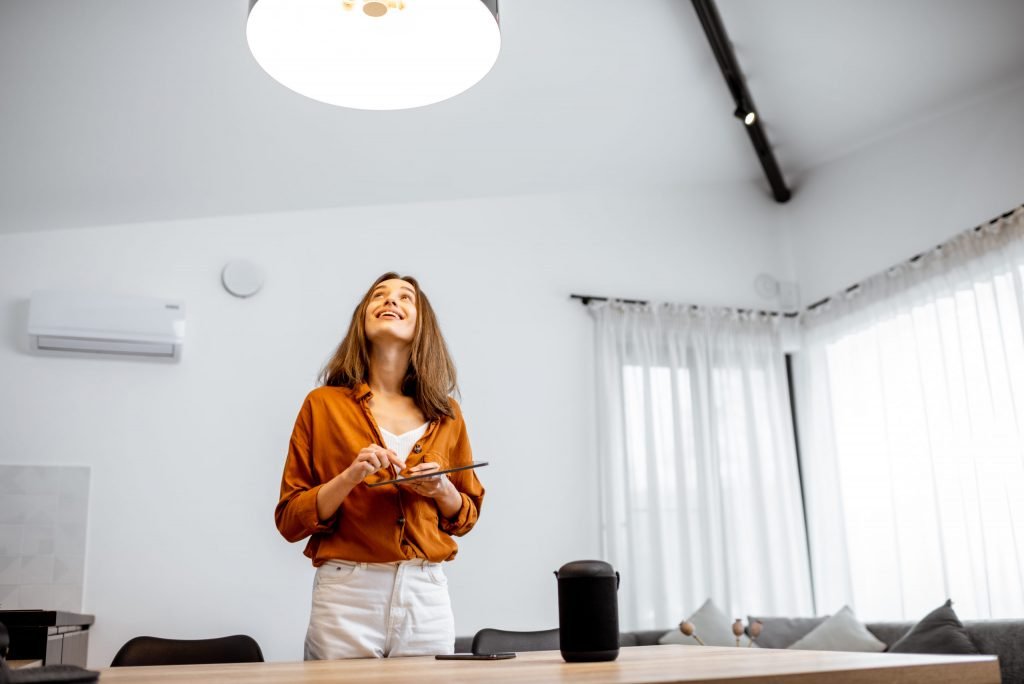 a woman standing in a room