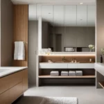 a sleek, modern bathroom with a large mirror, double sink vanity, and a glass-enclosed walk-in shower illustrates a high-end renovation outcome.