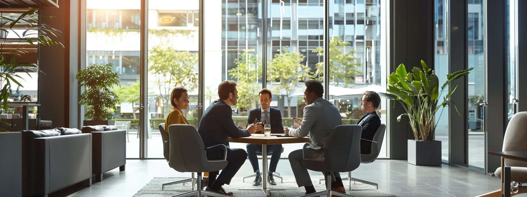 a real estate investor meeting with a private lender in a modern office building.