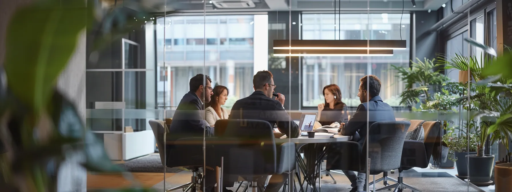 a group of business owners meet with hard money lenders in a modern office setting.