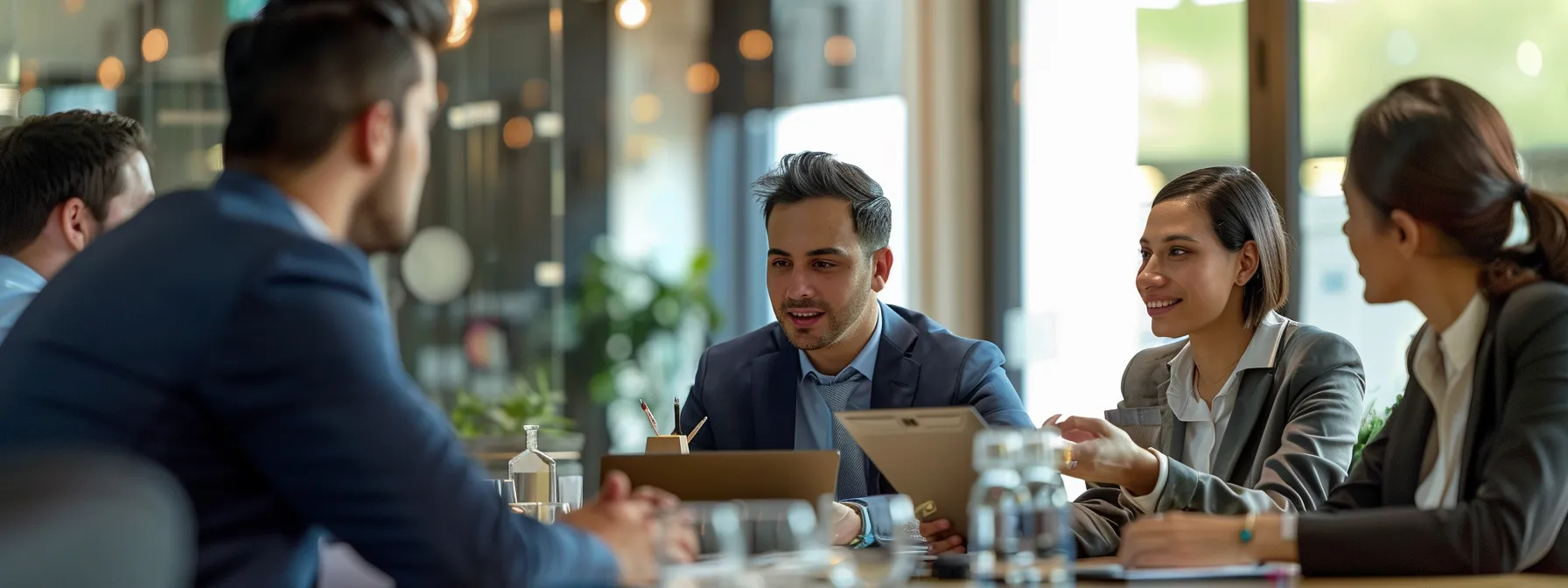 a diverse group of investors negotiating loan terms for various property types with hard money lenders.