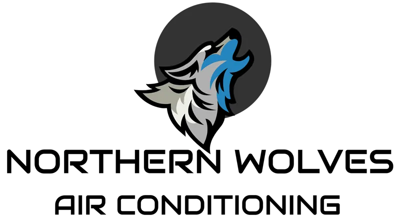 Northern Wolves Air Conditioning logo featuring a stylized wolf's head with blue accents, representing emergency commercial HVAC services in Brooklyn.