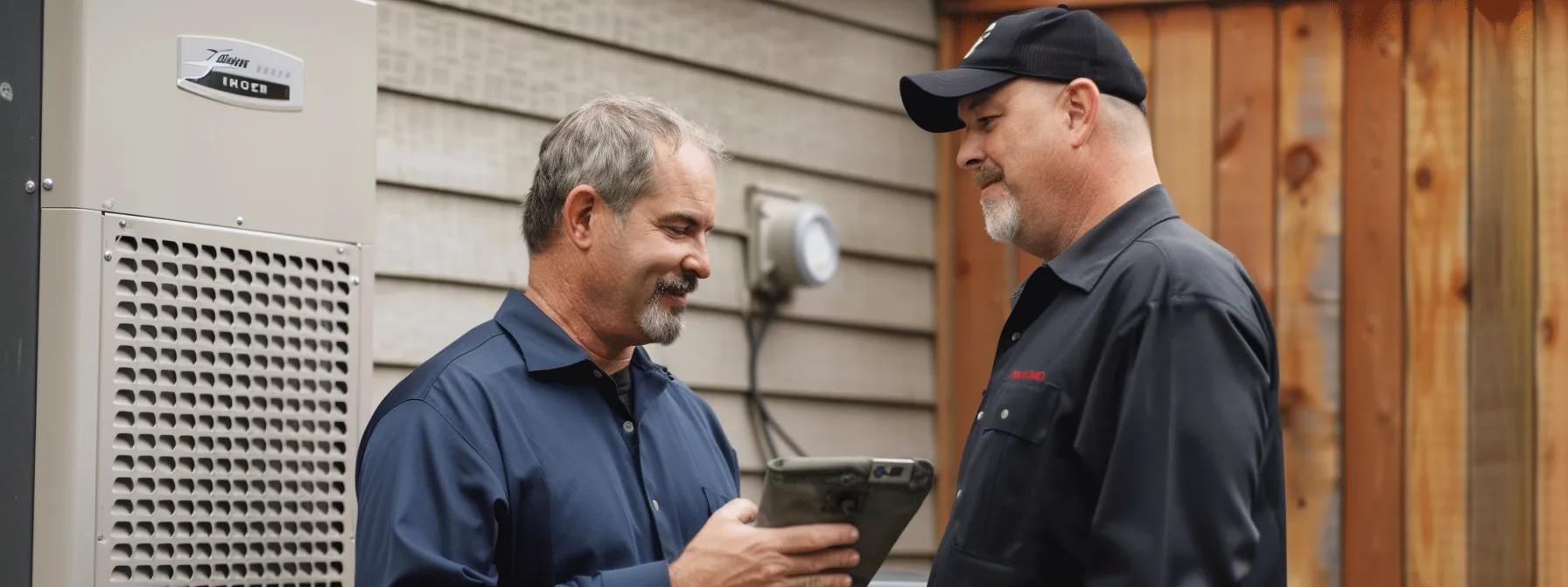 hvac technician explaining something to a homeowner