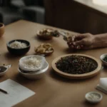 a traditional doctor and an alternative medicine practitioner sit at a table, discussing a patient's care plan together.