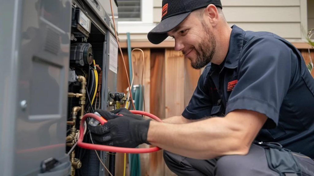 technician repairing and installing furnace in southlake